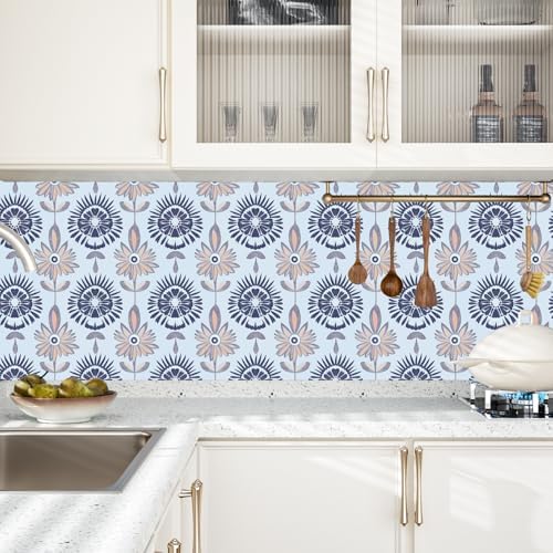 BOKEBEVE Boho Floral Peel and Stick Wallpaper Light Blue 17.5 x 118In - Image 2