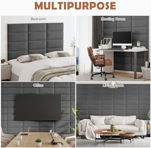 IFNOW Wall Mounted Headboard, Peel and Stick Panels, Dark Grey - Image 7