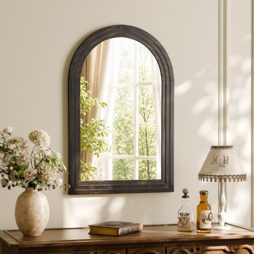 Arched Wall Mirror 24" x 36", Solid Wood Frame Bathroom Mirror by XRAMFY
