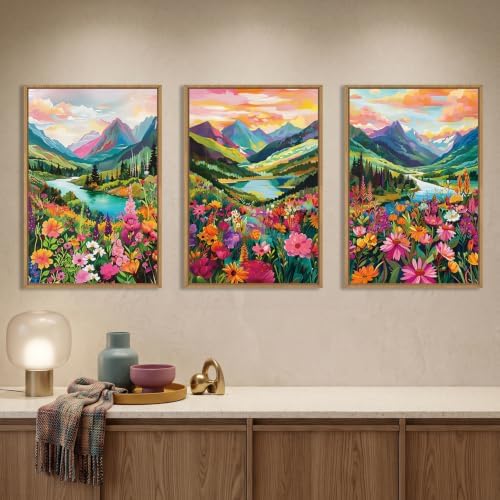Colorful Mountain Floral Framed Canvas Wall Art Set-24"x36"x3 - Image 3