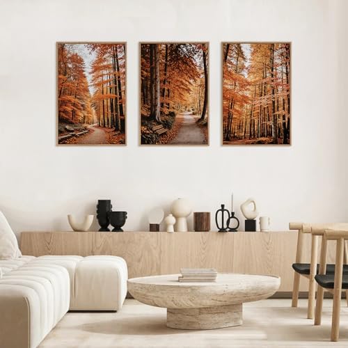 HLNIUC Autumn Forest Framed Canvas Wall Art, Fall Nature Pictures Wall Decor - Image 3