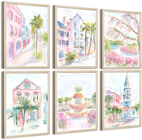 Charleston South Carolina Wall Art Preppy Posters Pictures Pastel Pink Canvas by Unknown