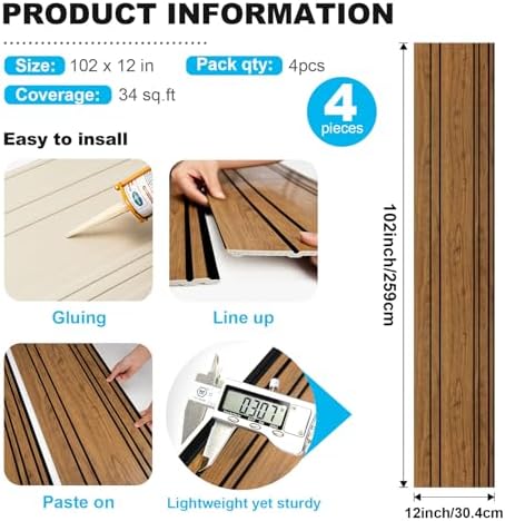 Art3d 104 x 12 Inch Wood Grain Wainscoting Wall Panel, Natural Teak - Image 5
