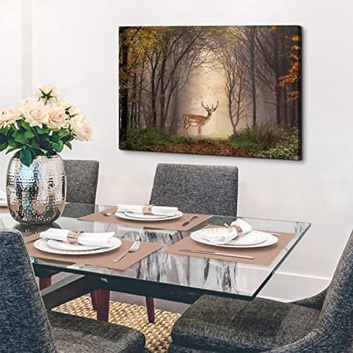 Wild Animal Landscape Canvas Wall Art Deer in Autumn Foggy Forest Picture Wall - Image 4