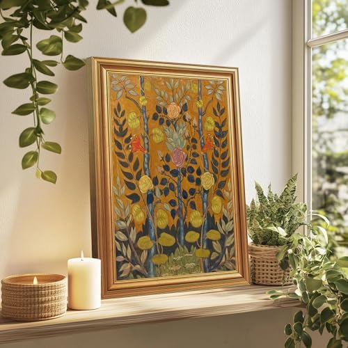 EJPFOGV Art Nouveau Botanical Framed Wall Art on Orange Background 16x24 in - Image 4