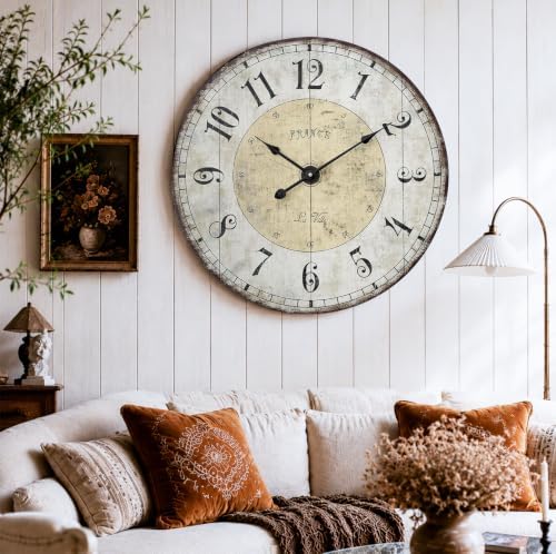 24 Inch Large Rustic Farmhouse Wall Clock, Vintage French Country Wooden Wall - Image 5