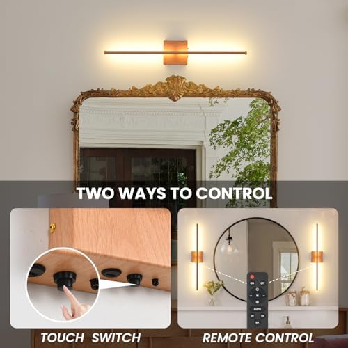 LED Battery Operated Wall Sconces, 11000mAh Faux Wood Texture Finish Wireless - Image 5