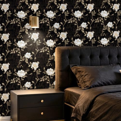 Laatse Vintage Dark Black Golden Floral Wallpaper Peel and Stick 17.5"x787" - Image 5