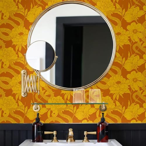 MuralPeel Vintage Brown Yellow Orange Floral Snake Peel and Stick Wallpaper - Image 4