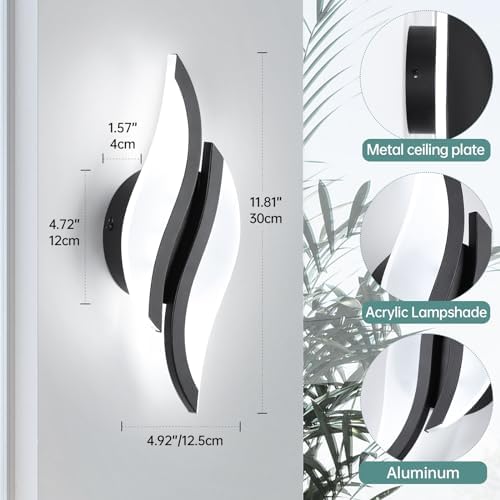 CANEOE 2 Packs Modern LED Wall Sconce 6000K Black Indoor Wall Light Fixtures - Image 3
