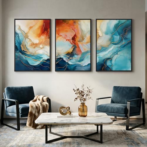 Large Framed Blue Orange Abstract Wall Art - Image 2