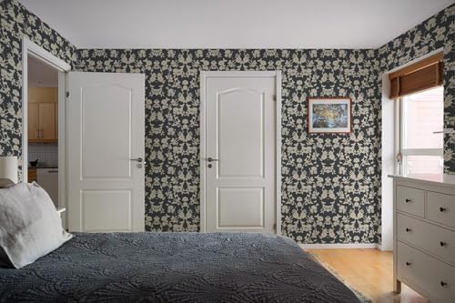 Vintage Floral Peel and Stick Wallpaper Black and White Damask Botanical Vine - Image 5