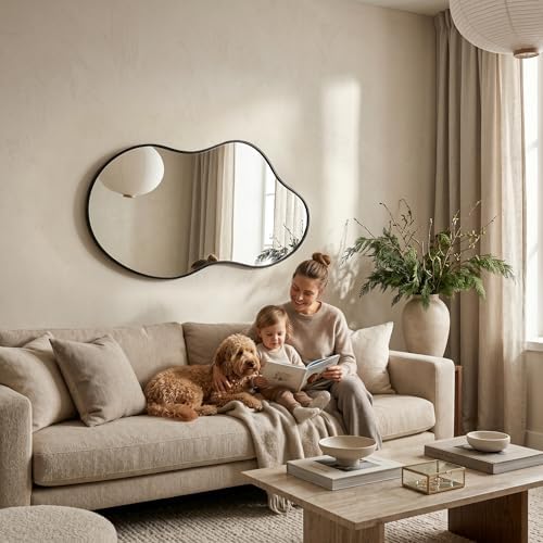Irregular Asymmetrical Wall Mirror 26x48 Inches Decorative Tempered Glass by POTIJO
