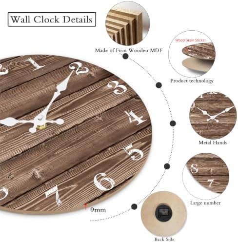 XFM Large Brown Farmhouse Wall Clock 20 Inch Silent - Image 3
