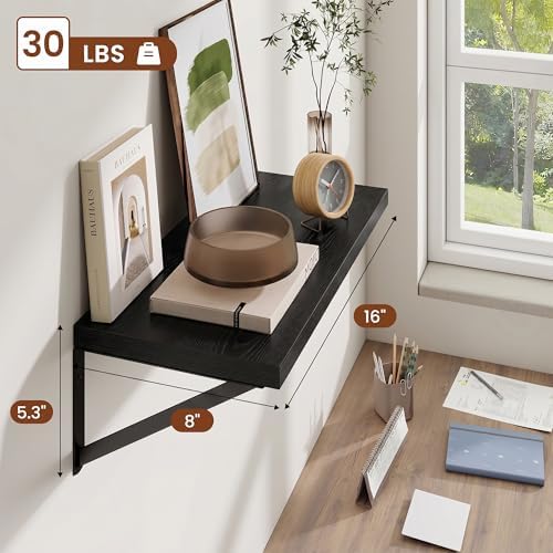 Deep Wall Shelves 16"W x 8"D Engineered Wood Floating Shelves - Image 3