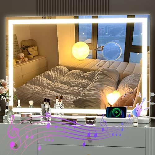 Hasipu Vanity Mirror with Lights and Bluetooth Speaker, Lighted Makeup Mirror by Whatssuitableisthebest