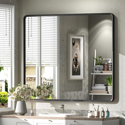 40x36 Inch Black Metal Framed Bathroom Mirror by GOLOMO