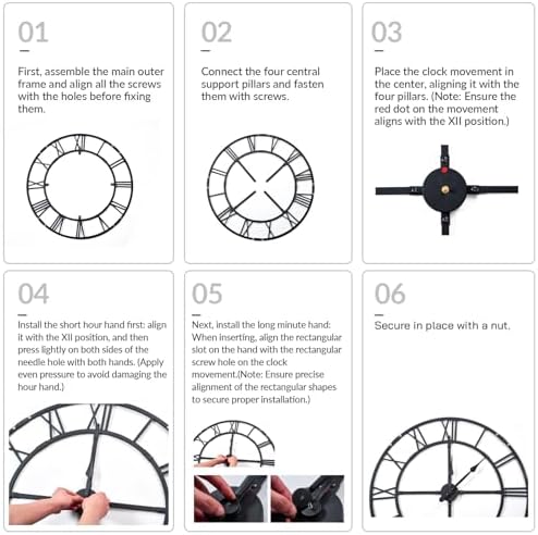 32 Inch Large Silent Wall Clock, Easy Assembly Roman Numeral Bronze - Image 5