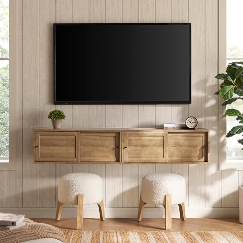 mopio Lauren Floating TV Shelf, Wall Mounted Wood Television Cabinet, Nightstand by MopioInc