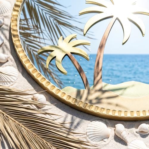 Gold Round Wall Mirror Metal Frame Beach Room Art Decor 32" - Image 2