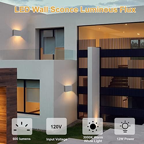 FUDESY LED Wall Sconce, 12W Up Down Modern Outdoor Wall Lights, 2 Pack - Image 3