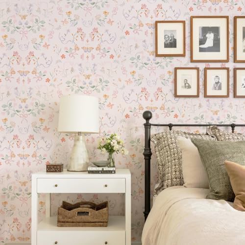 Ismoon Pink Wallpaper Peel and Stick Floral Wallpaper 17.3in x 32.8ft Green - Image 2