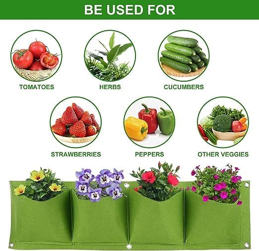 AYNEFY 4Pcs 4 Pocket Hanging Planter Bags, Wall Mounted Reusable Degradable - Image 2
