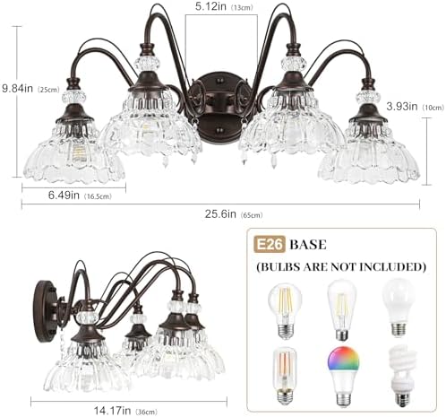 Vintage Bathroom Vanity Light, 4-Light Oil Rubbed Bronze Finish Wall Sconce - Image 6