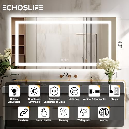 EchosLife 72"x40" Large LED Bathroom Mirror - Image 2