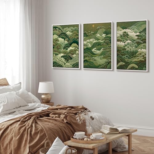MUDECOR Framed Canvas Print Wall Art Japanese Forest Landscape Green Waves and - Image 3