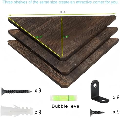 Joiishom Corner Wall Shelf Set of 3, Floating Corner Shelves, Rustic Wood Wall - Image 2
