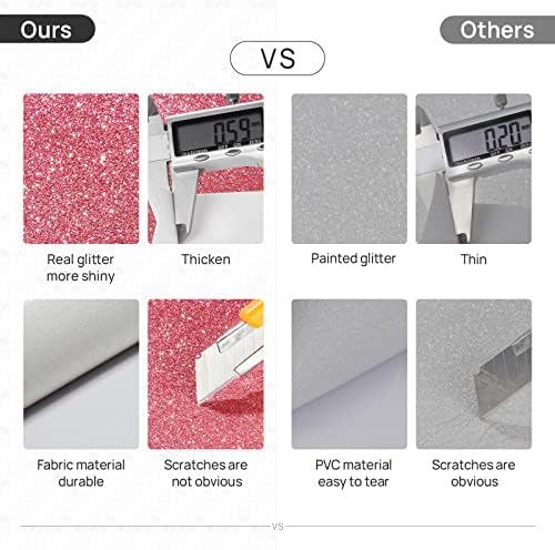 Stickyart 15.8"x275.6" Glitter Wallpaper Peel and Stick Coral Pink Sparkle - Image 4