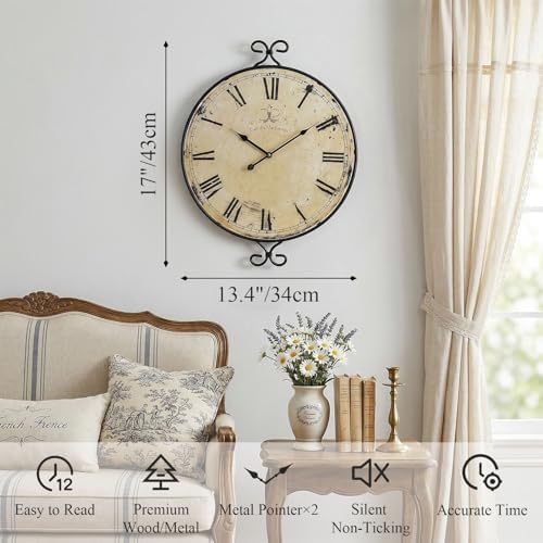 Farmhouse Wall Clock, Wrought Iron Frame - Image 2