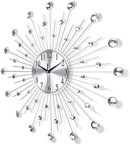 Lafocuse 23 Inch Large Metal Silver Bling Crystal Wall Clock Decorative - Image 6