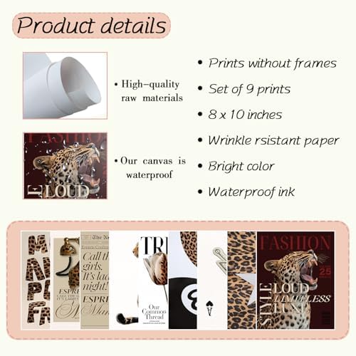 Msvenors Vintage Trendy Leopard Posters Wall Art Set of 9, Luxury Aesthetic - Image 7