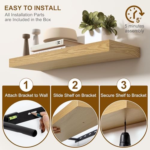 Fun Memories 72Inch Floating Shelves, Wall Mounted Rustic Wood Floating Shelf - Image 6