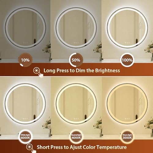 30 Inch Round Black Framed LED Bathroom Mirror - Image 3