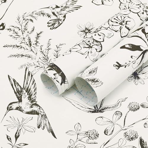 Safiyya Black and White Peel and Stick Wallpaper Floral Birds Wall Paper Peel by SAFIYYA