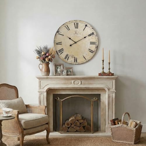 24 Inch Vintage Yellow Wall Clock, Farmhouse Silent Non-Ticking Battery - Image 5