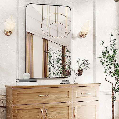 Antok 24x36 Black Metal Framed Bathroom Mirror, Wall Mirror - Image 2