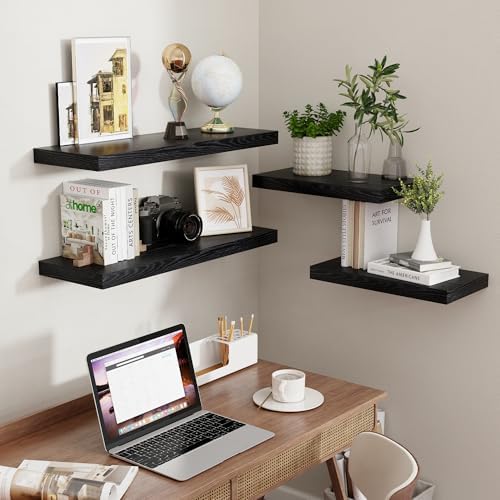 Fun Memories 32" W x 9.3" D Floating Shelves in Black, Rustic Wood Deep Shelves - Image 5