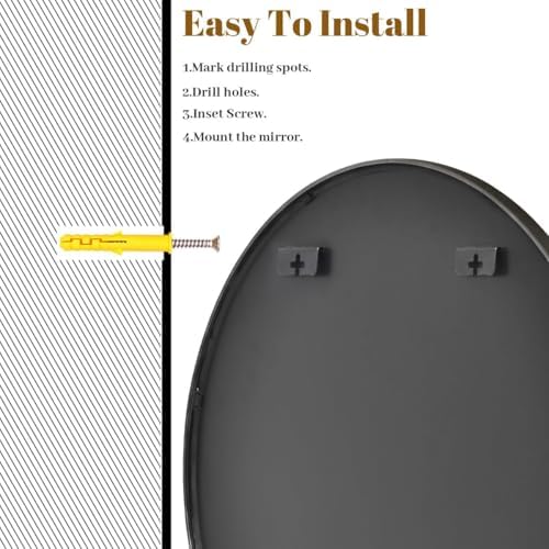 VooBang Black Round Bathroom Mirror 24", Thin Metal Frame Wall Mirror - Image 6
