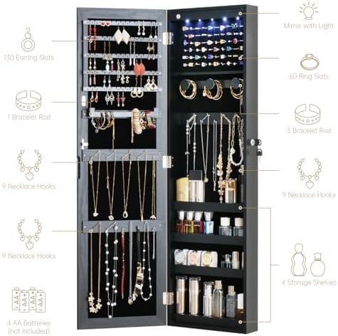 Full Length Mirror Jewelry Cabinet Organizer Lockable Door Wall-Mounted Jewelry - Image 3