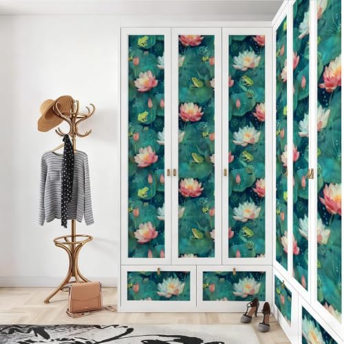 Watercolor Lotus Frog Pond Peel and Stick Wallpaper Self Adhesive 17.72" x - Image 4