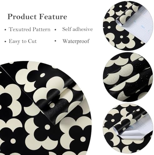 Ismoon Geometric Peel and Stick Wallpaper Boho Black and Beige Contact Paper - Image 4