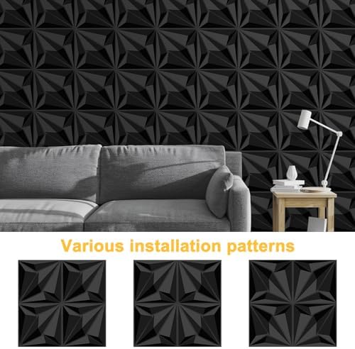 33-Pack 3D Wall Panels Black for Interior Wall Decor, Waterproof PVC Diamond - Image 4