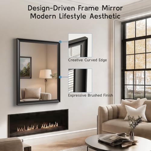 22x30 Inch Black Bathroom Mirror, Rectangle Vanity Wall Mirror - Image 3