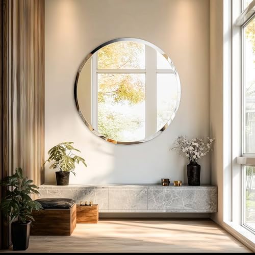 Frameless Round Wall Mirror: Modern Glass Mirror 35.4x35.4 inch - Image 4
