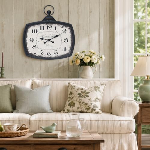 Large Farmhouse Wall Clock, Vintage Metal Rectangle Silent Battery Operated - Image 5