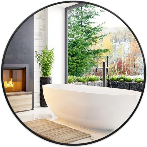 Black Round Mirror 22 Inch, Wall Circle Mirror by Fabuday